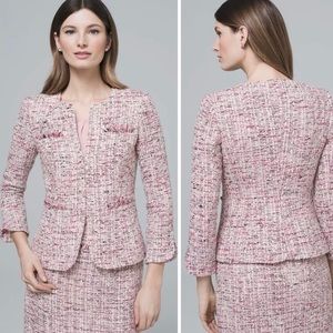 WHBM White House Black Market Women's Tweed Jacket 6 Pink Long Sleeve Pockets